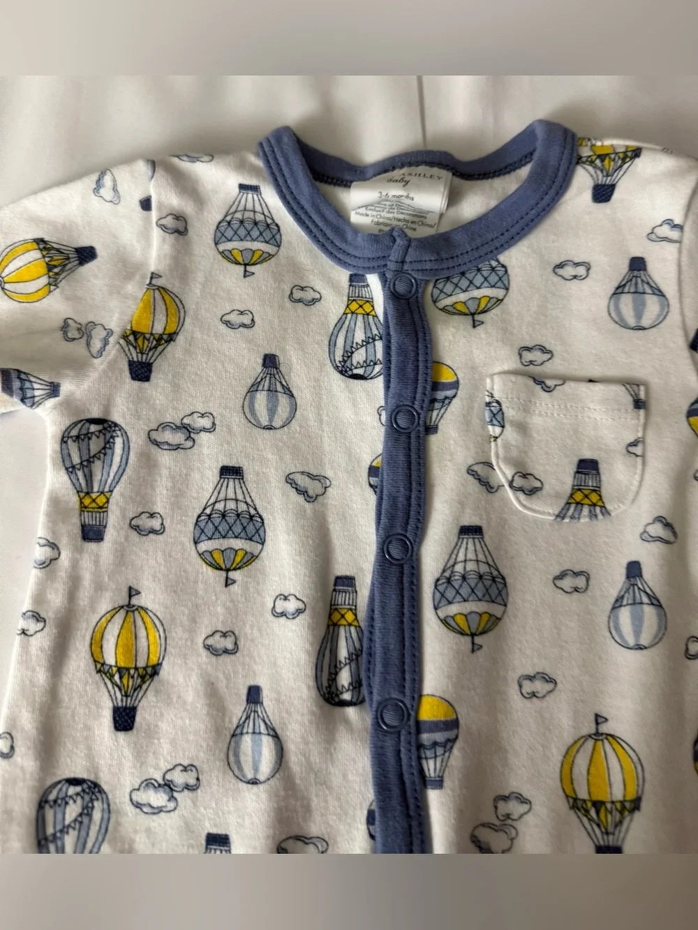 Laura Ashley Baby - Blue, Yellow & White Footed Onesie